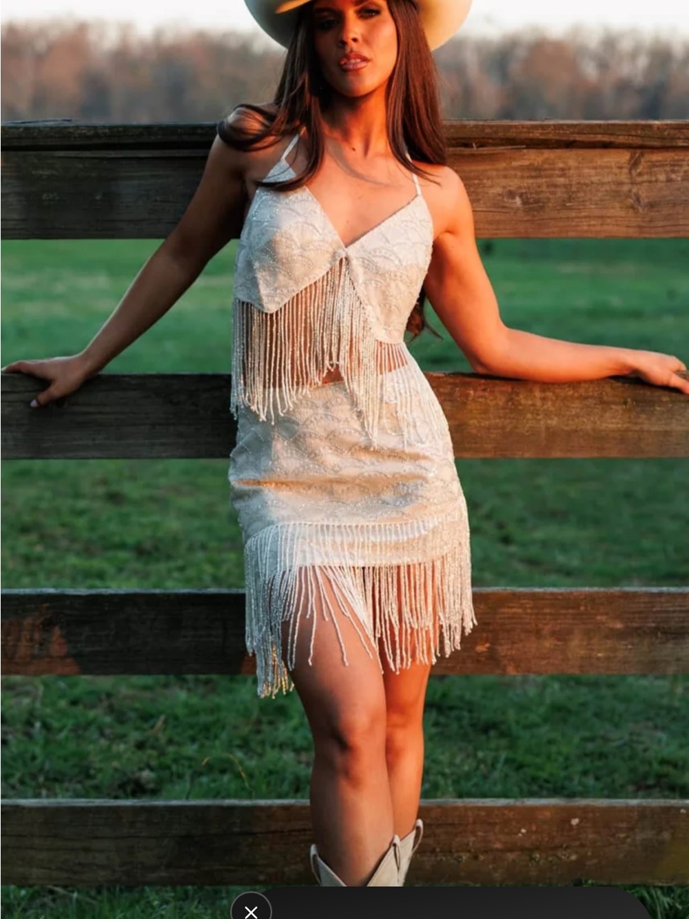 Ivory Beaded Fringe Cowgirl Bridal Two Piece Set - Picture 1 of 3